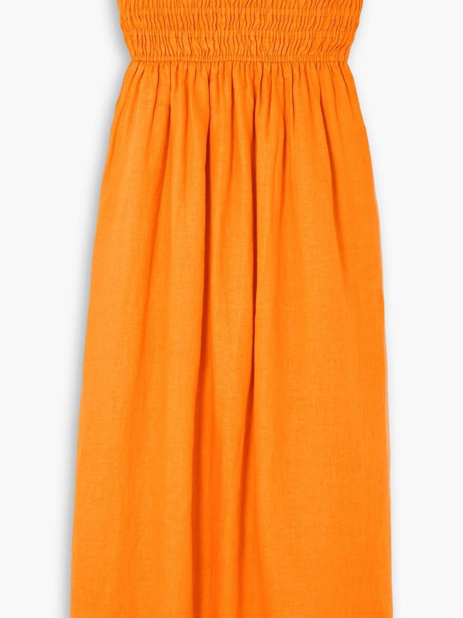 musee strapless smocked linen midi dress