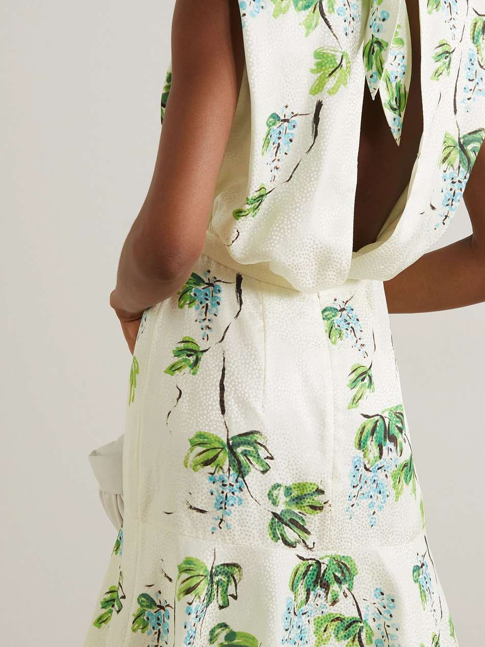 fleur open-back printed silk-jacquard halterneck mini dress