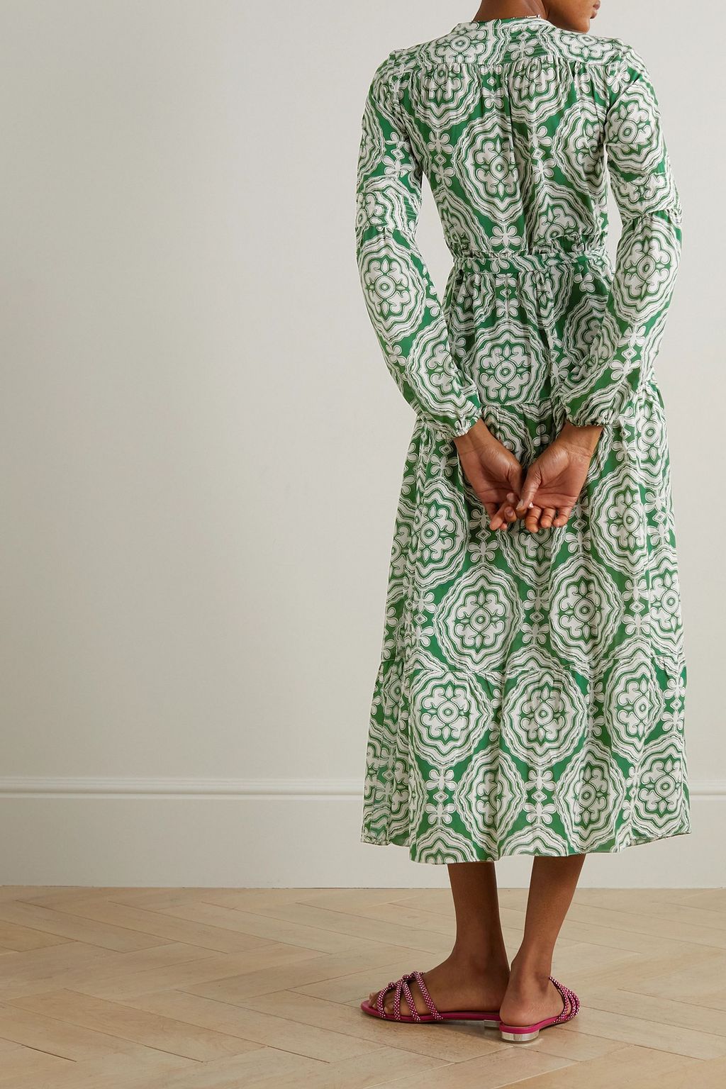 LEMLEM Medallion belted tiered printed ECOVERO™ midi dress