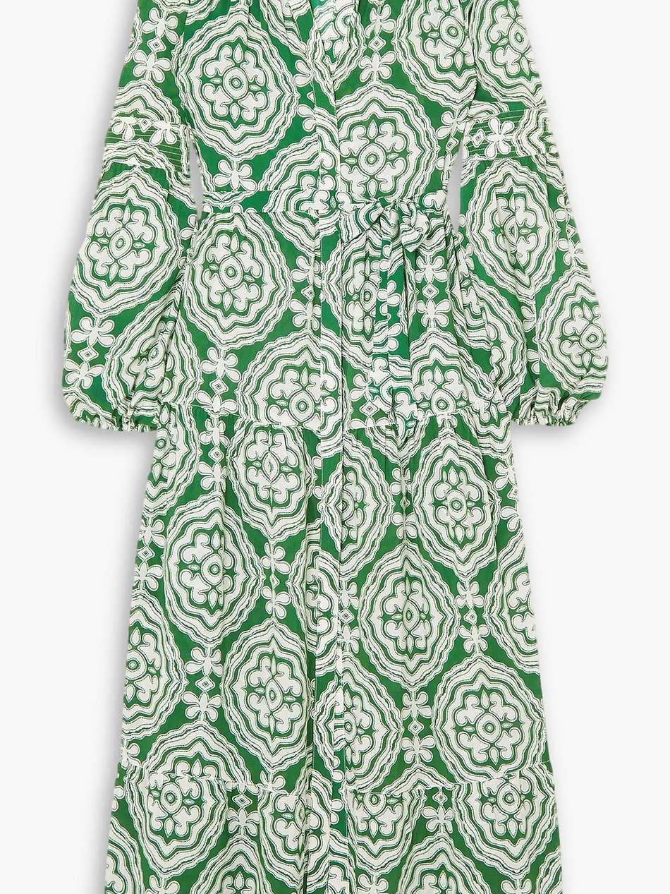 medallion belted tiered printed ecovero™ midi dress
