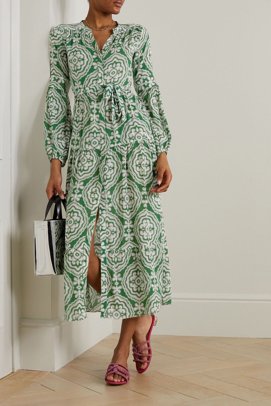 LEMLEM Medallion belted tiered printed ECOVERO™ midi dress