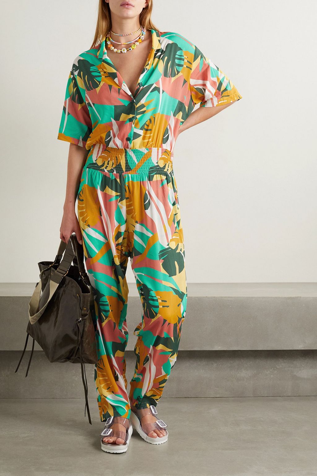 PARADISED Scottie shirred printed voile jumpsuit