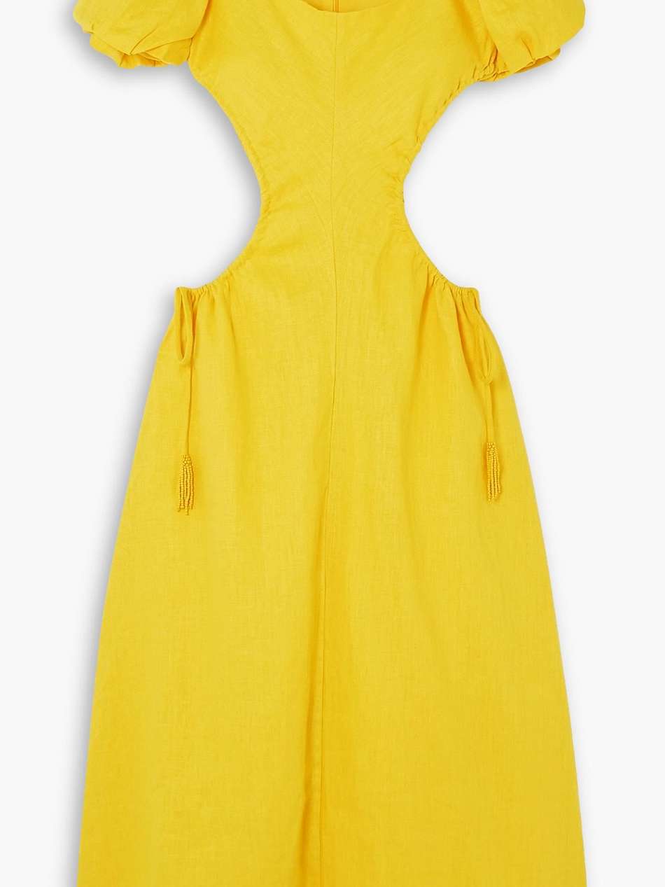 cutout bead-embellished linen midi dress
