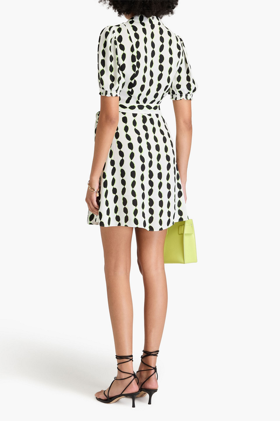 Diane Von Furstenberg Gemita Printed Crepe Mini Wrap Dress In White