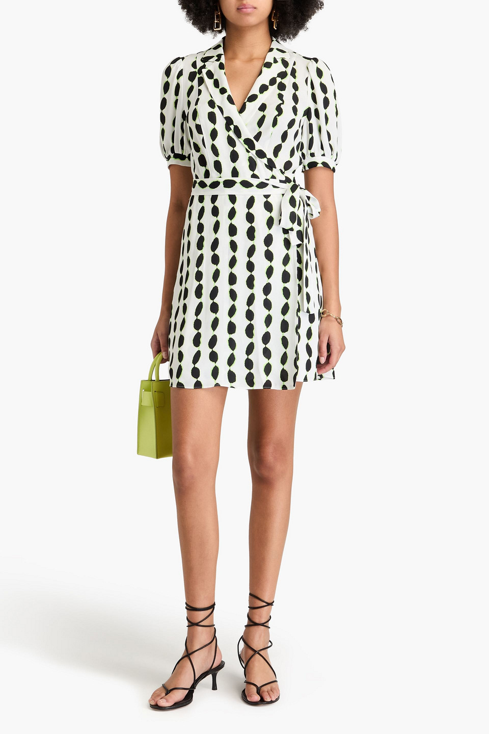 Diane Von Furstenberg Gemita Printed Crepe Mini Wrap Dress In White