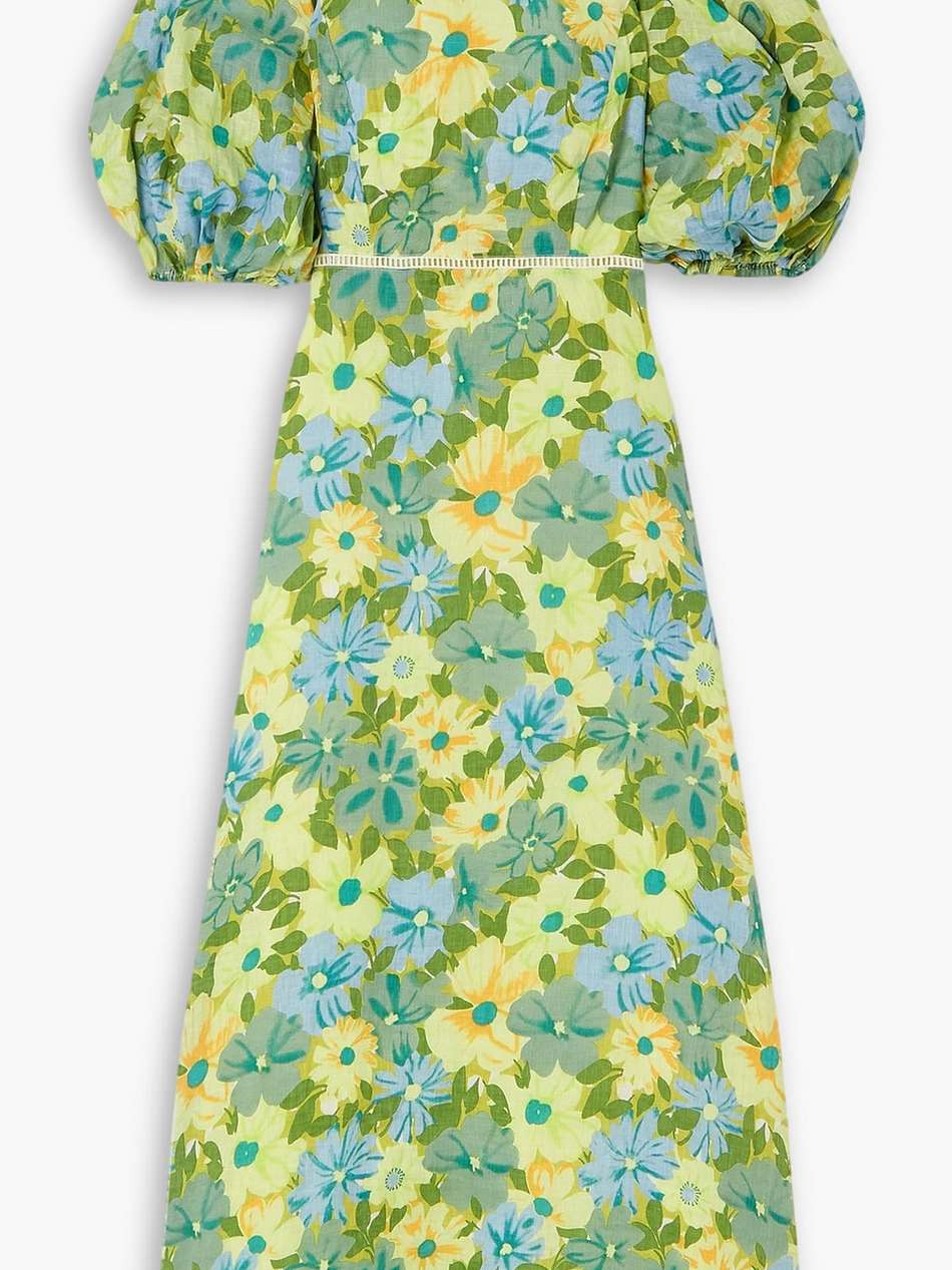 valerina lace-trimmed floral-print linen maxi dress