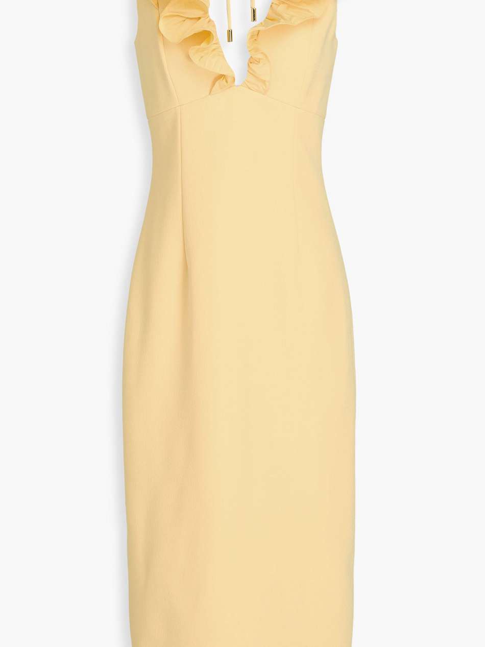 chloe ruffled taffeta-paneled crepe midi dress