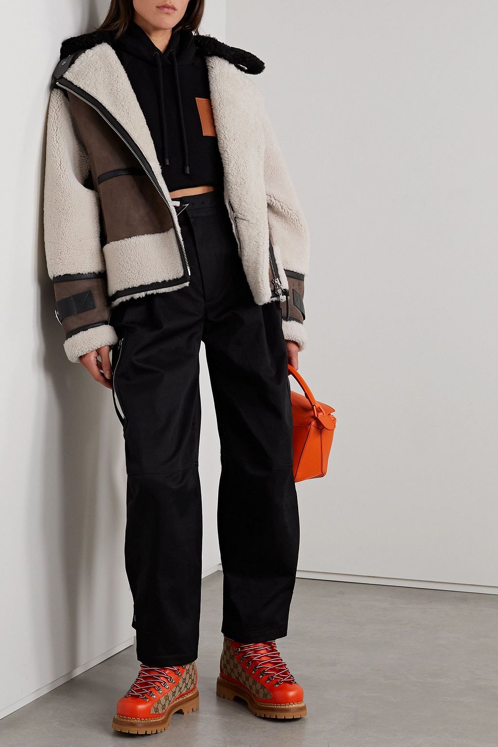 SHOREDITCH SKI CLUB Celeste paneled leather-trimmed shearling jacket