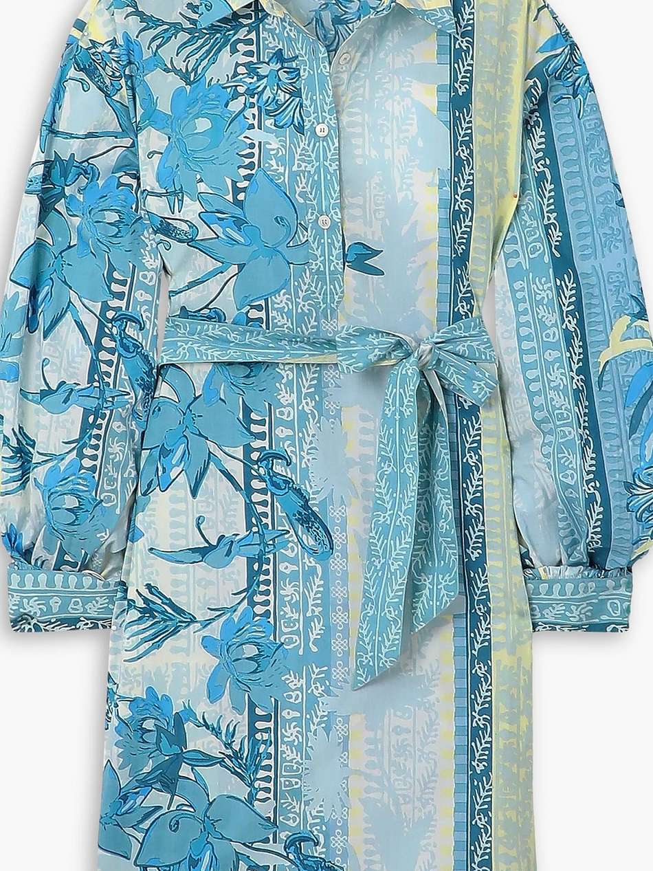 odessa blossom belted printed cotton-poplin mini shirt dress
