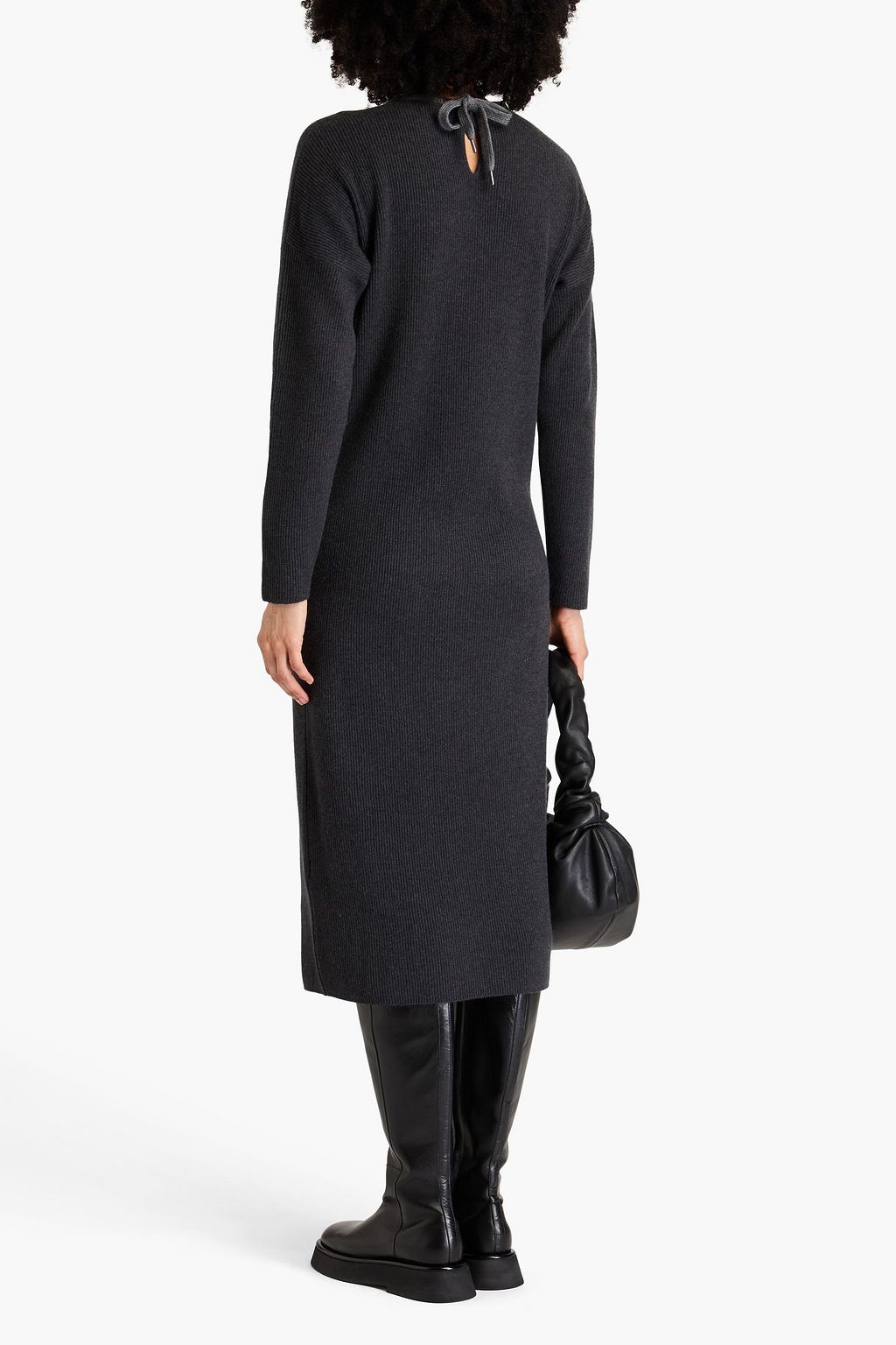 BRUNELLO CUCINELLI Bead-embellished ribbed cashmere midi dress