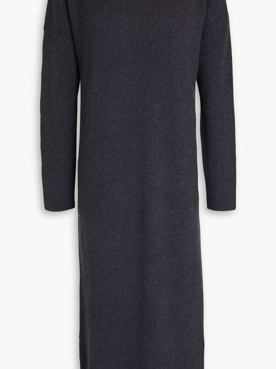 bead-embellished ribbed cashmere midi dress