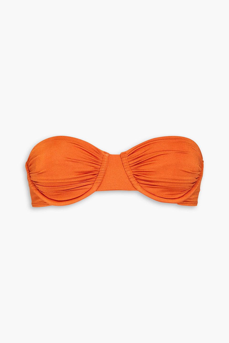 Peony Swimwear Ruched Stretch-econyl Underwired Bandeau Bikini Top In Orange