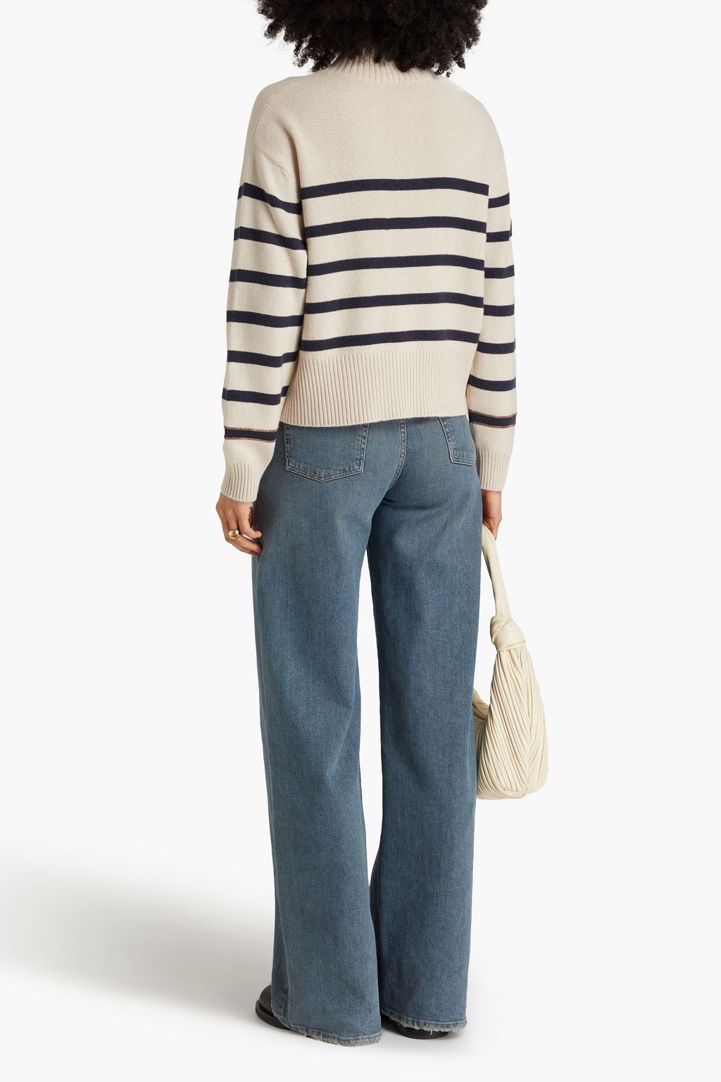 BRUNELLO CUCINELLI 비즈 장식 스트라이프 캐시미어 터틀넥 스웨터