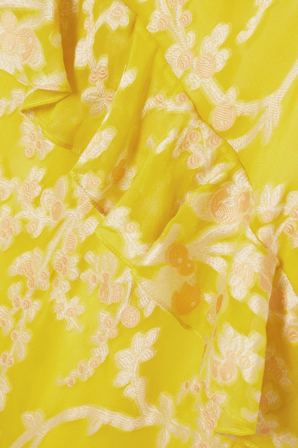 Shop Saloni Vida Ruffled Fil Coupé Silk-blend Georgette Midi Dress In Yellow