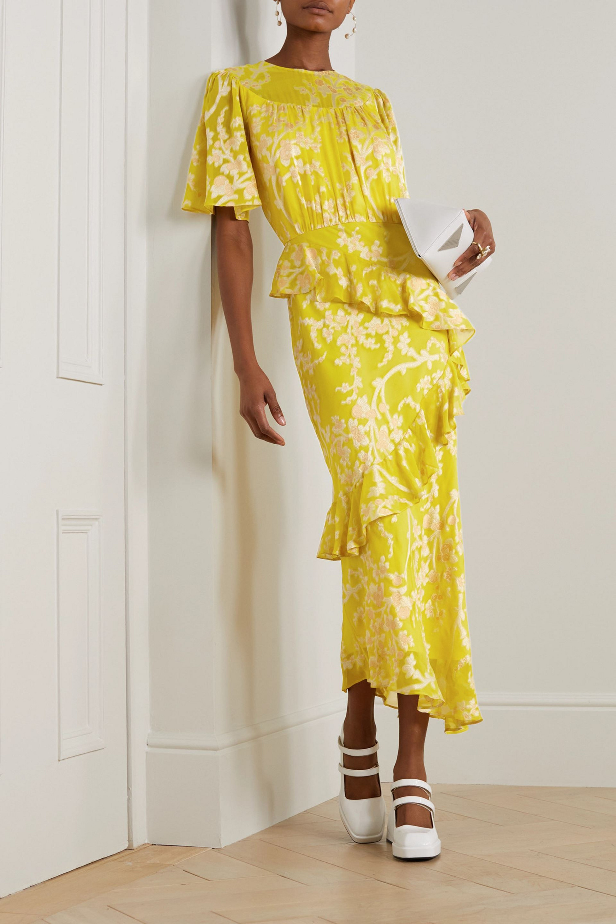 Saloni Vida ruffled fil coupé silk-blend georgette midi dress