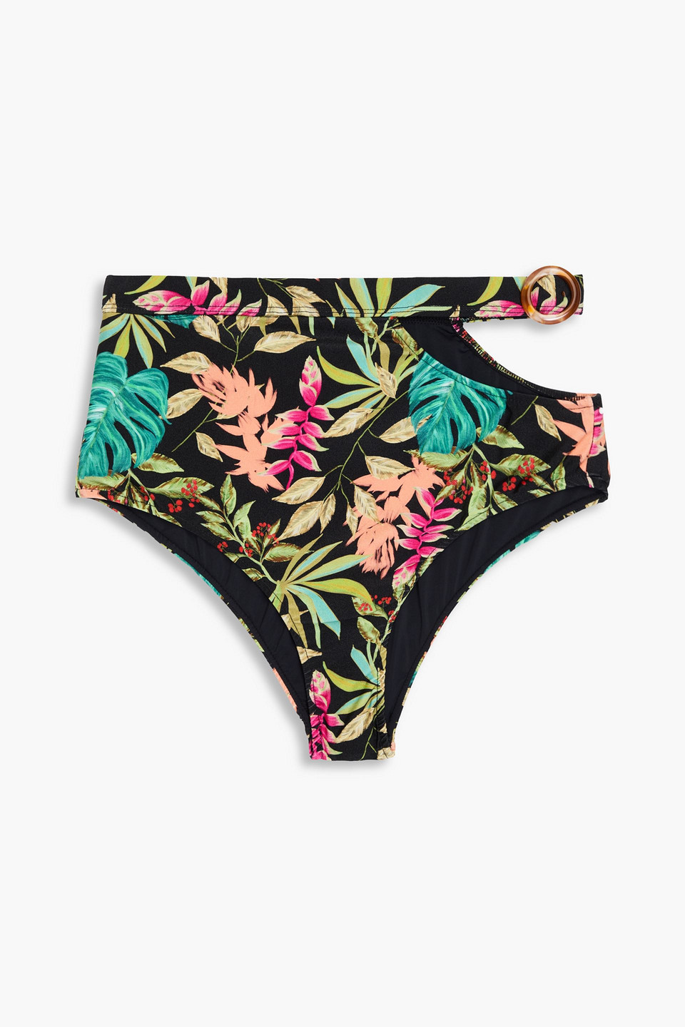 Patbo Cutout Floral-print Bikini Briefs In Black