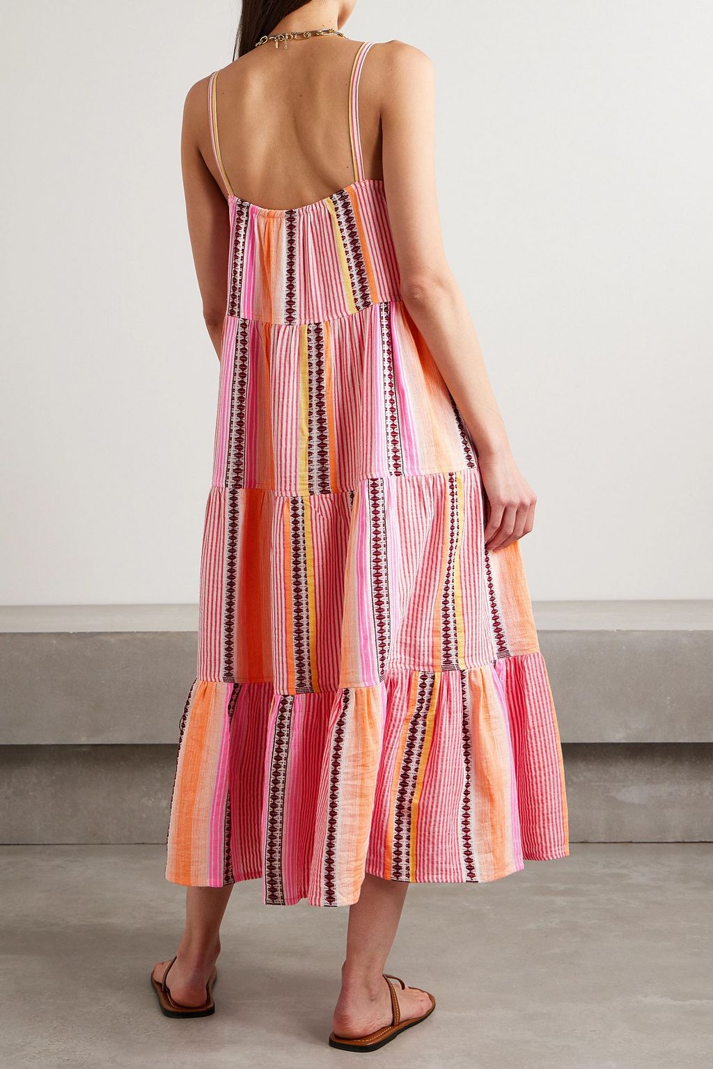 LEMLEM Cirq tiered striped cotton-blend midi dress