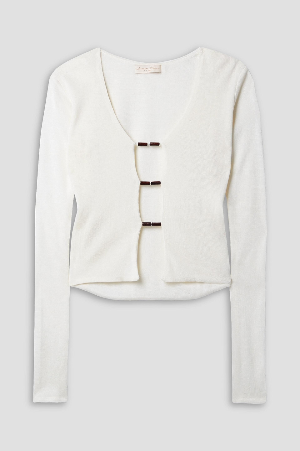 SAVANNAH MORROW REY BEAD-EMBELLISHED CUTOUT BAMBOO LYOCELL TOP