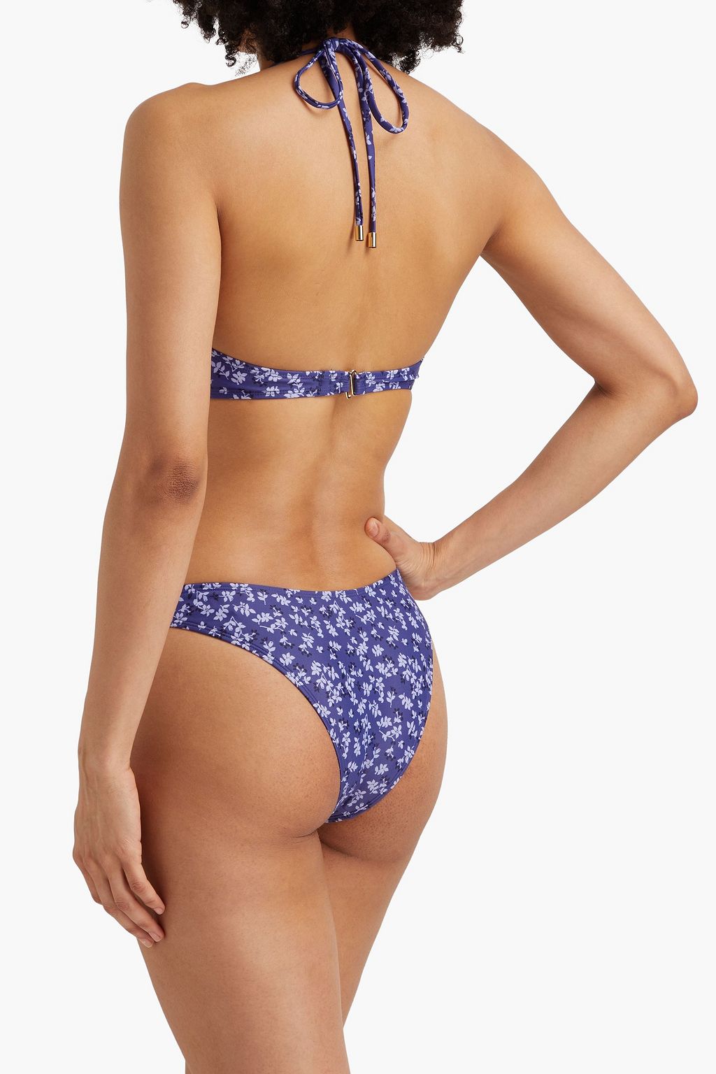 PEONY SWIMWEAR قطعة بيكيني علوية بياقة هالتر الدائرية من قماش ECONYL المطاطي بطبعة الأزهار وتأثير مزموم