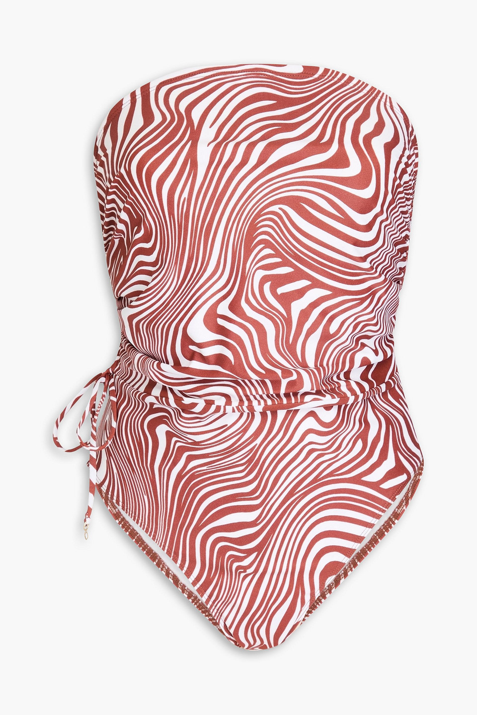 Faithfull Marae Strapless Printed Stretch-econyl® Swimsuit In Brown