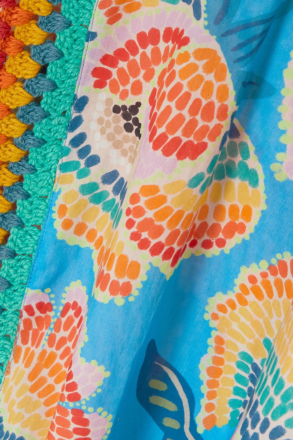 FARM RIO コットン シャツ クロシェニットトリム プリント入り
