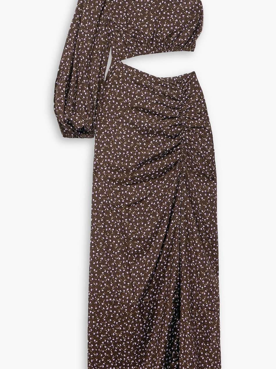 one-sleeve cutout floral-print ecovero and silk-blend maxi dress