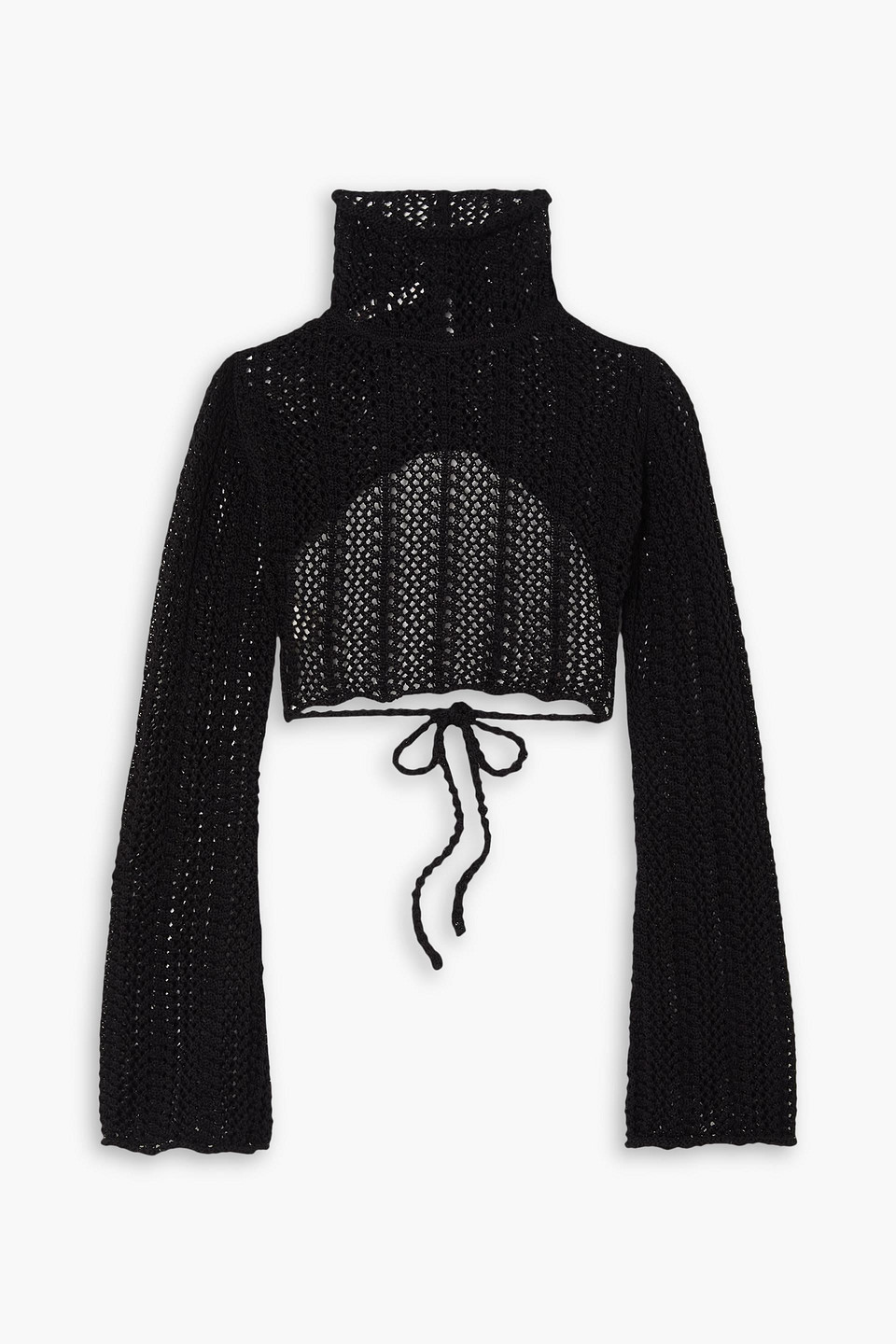 Savannah Morrow Ines Cropped Open-back Crocheted Pima Cotton Top In Black