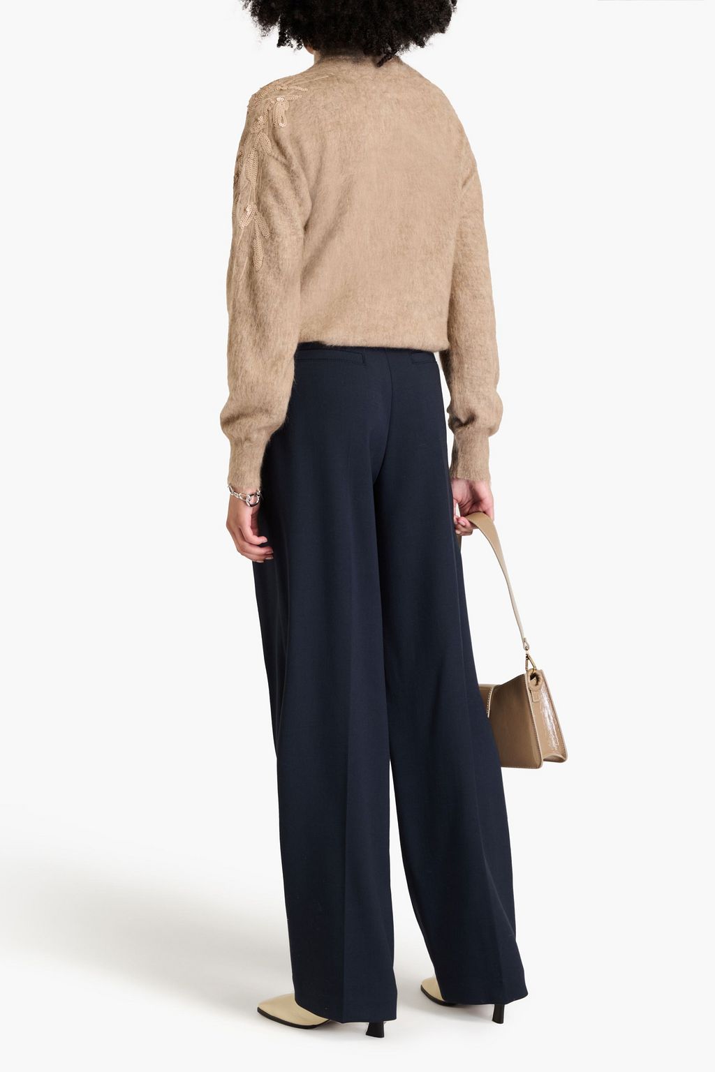BRUNELLO CUCINELLI 시퀸 장식 브러시드 니트 터틀넥 스웨터