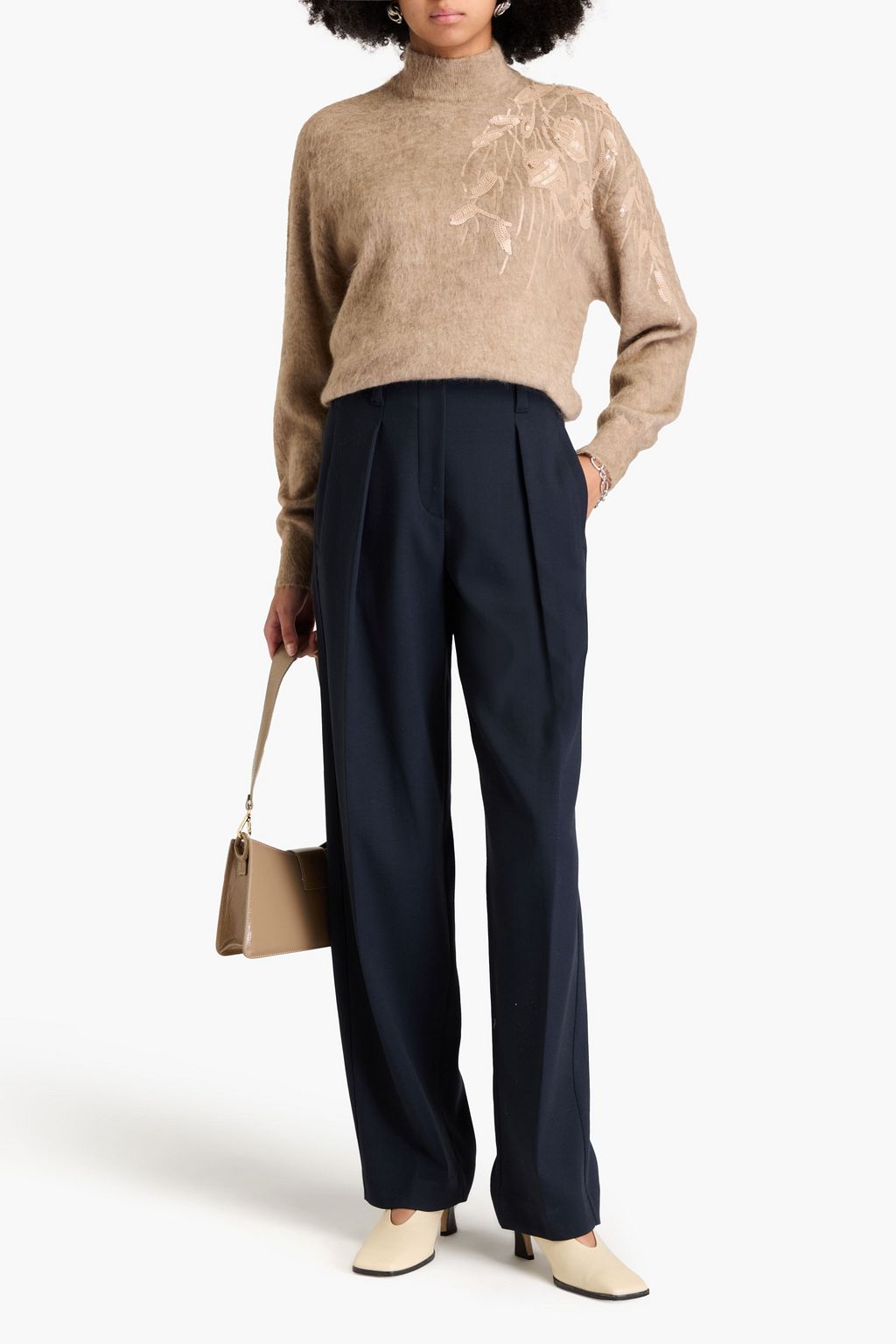 BRUNELLO CUCINELLI 시퀸 장식 브러시드 니트 터틀넥 스웨터