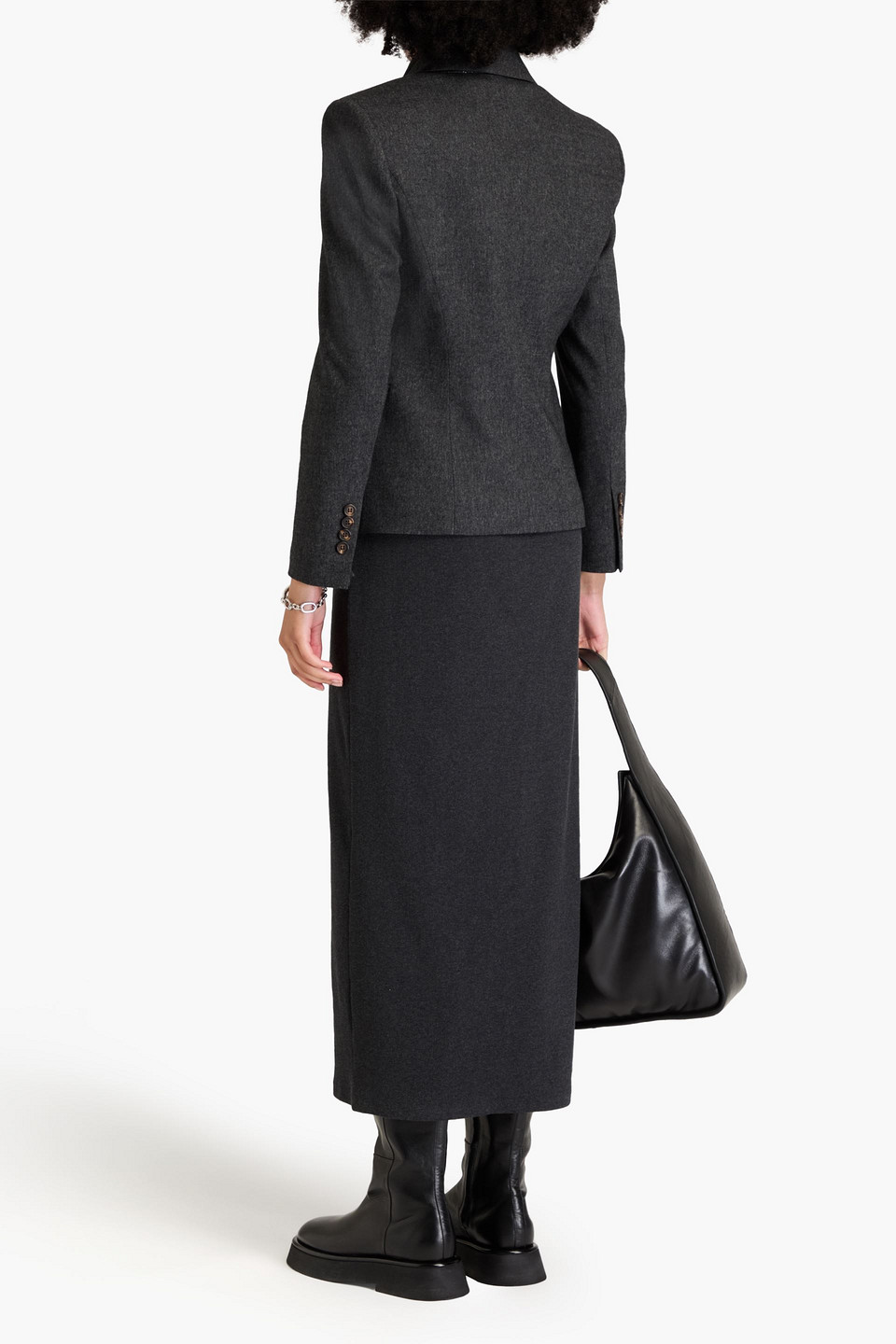 Brunello Cucinelli Bead-embellished Wool-blend Blazer In Dark Gray