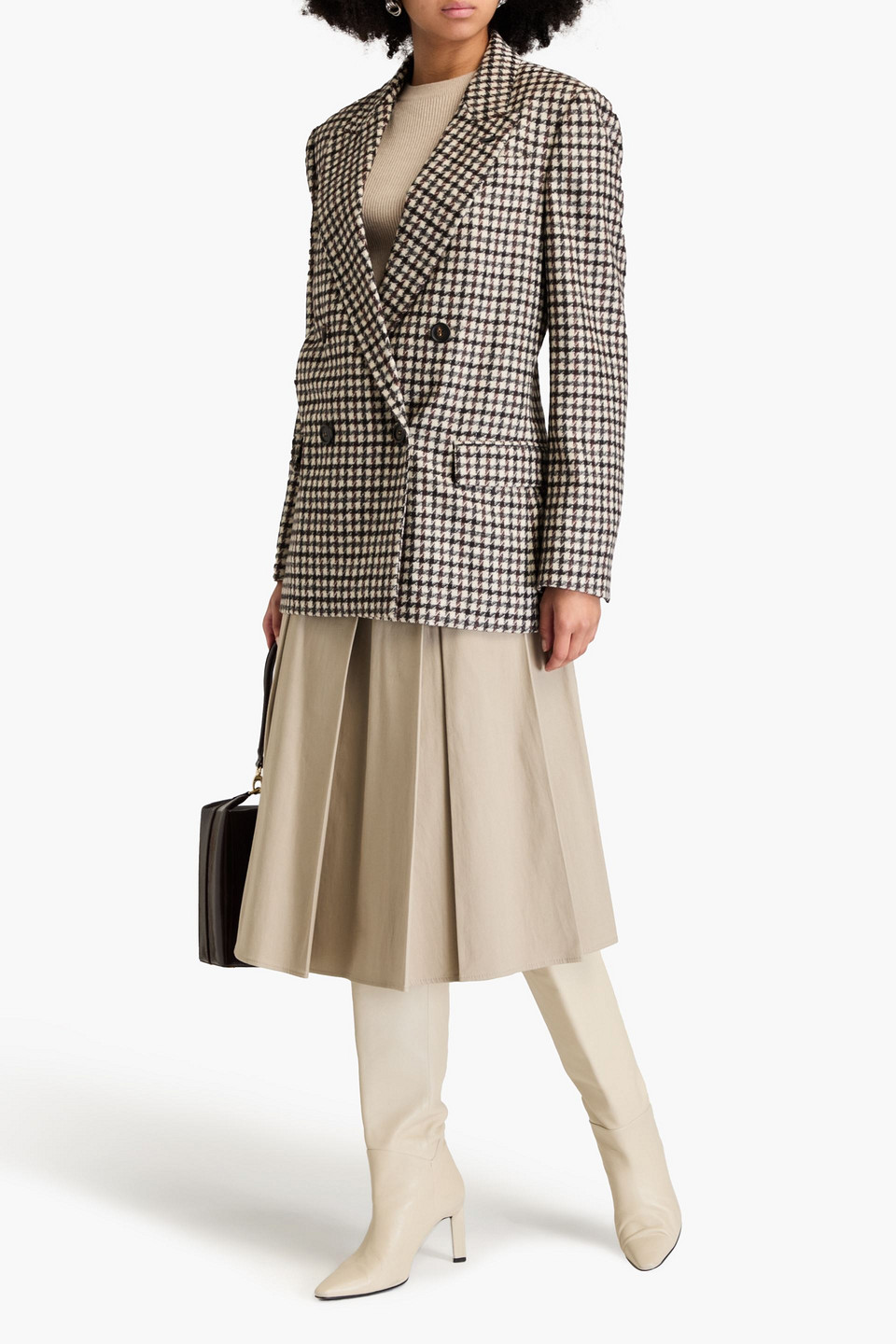 Brunello Cucinelli Double-breasted Houndstooth Wool-blend Blazer In Ivory