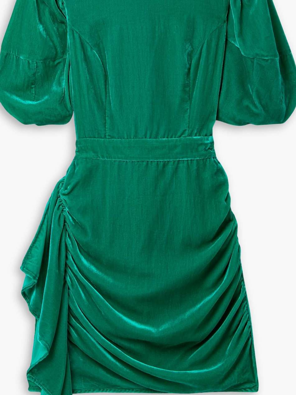 pia ruched ruffled velvet mini dress