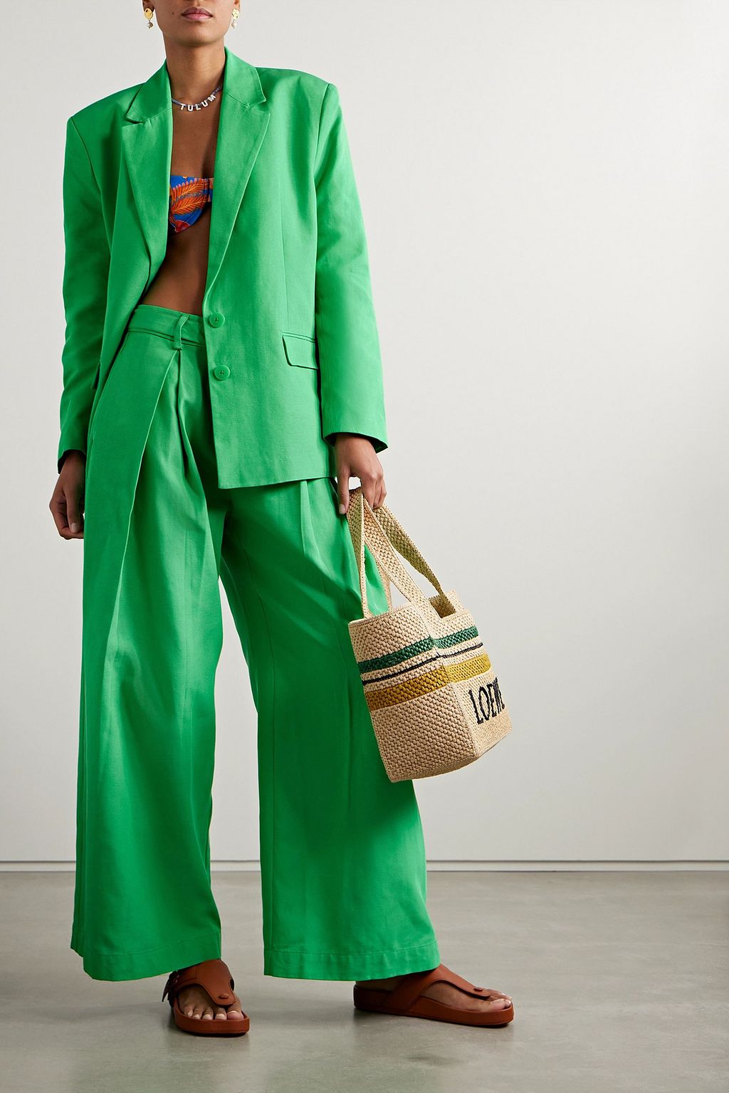 FARM RIO Belted Lyocell and cotton-blend wide-leg pants