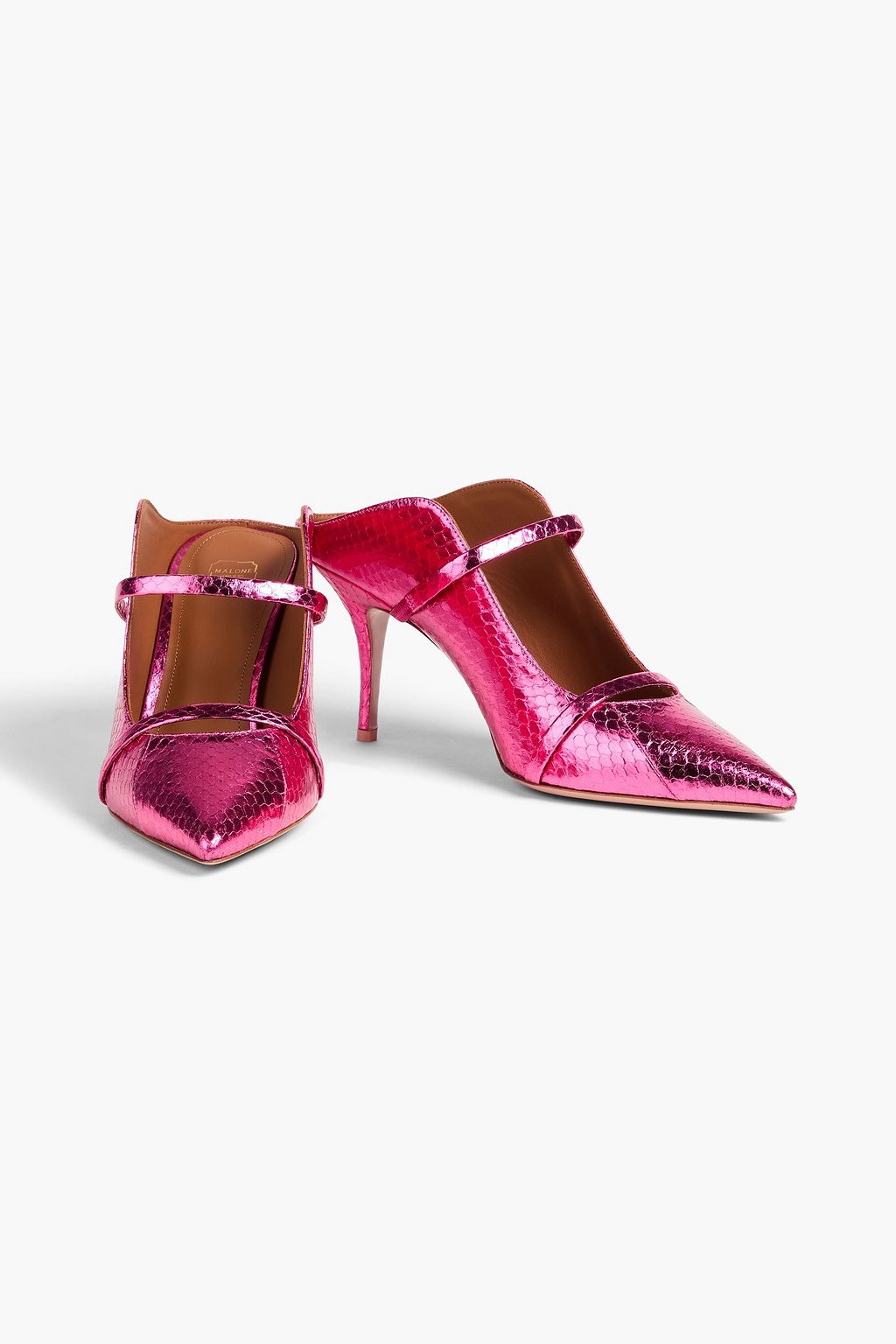 MALONE SOULIERS 모린 70 메탈릭 스네이크 이펙트 가죽 뮬