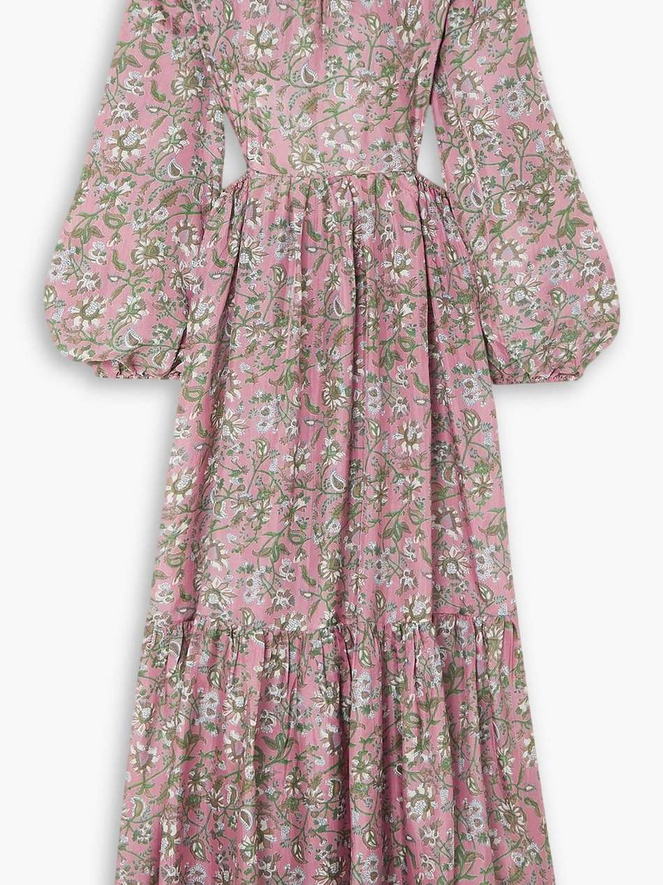 carmen open-back tiered floral-print silk midi dress