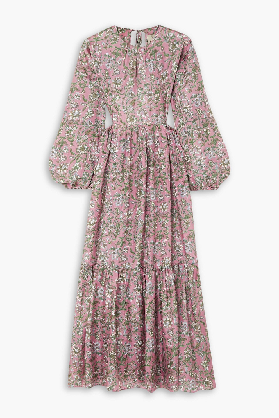 Hannah Carmen Open-back Tiered Floral-print Silk Midi Dress In Antique Rose