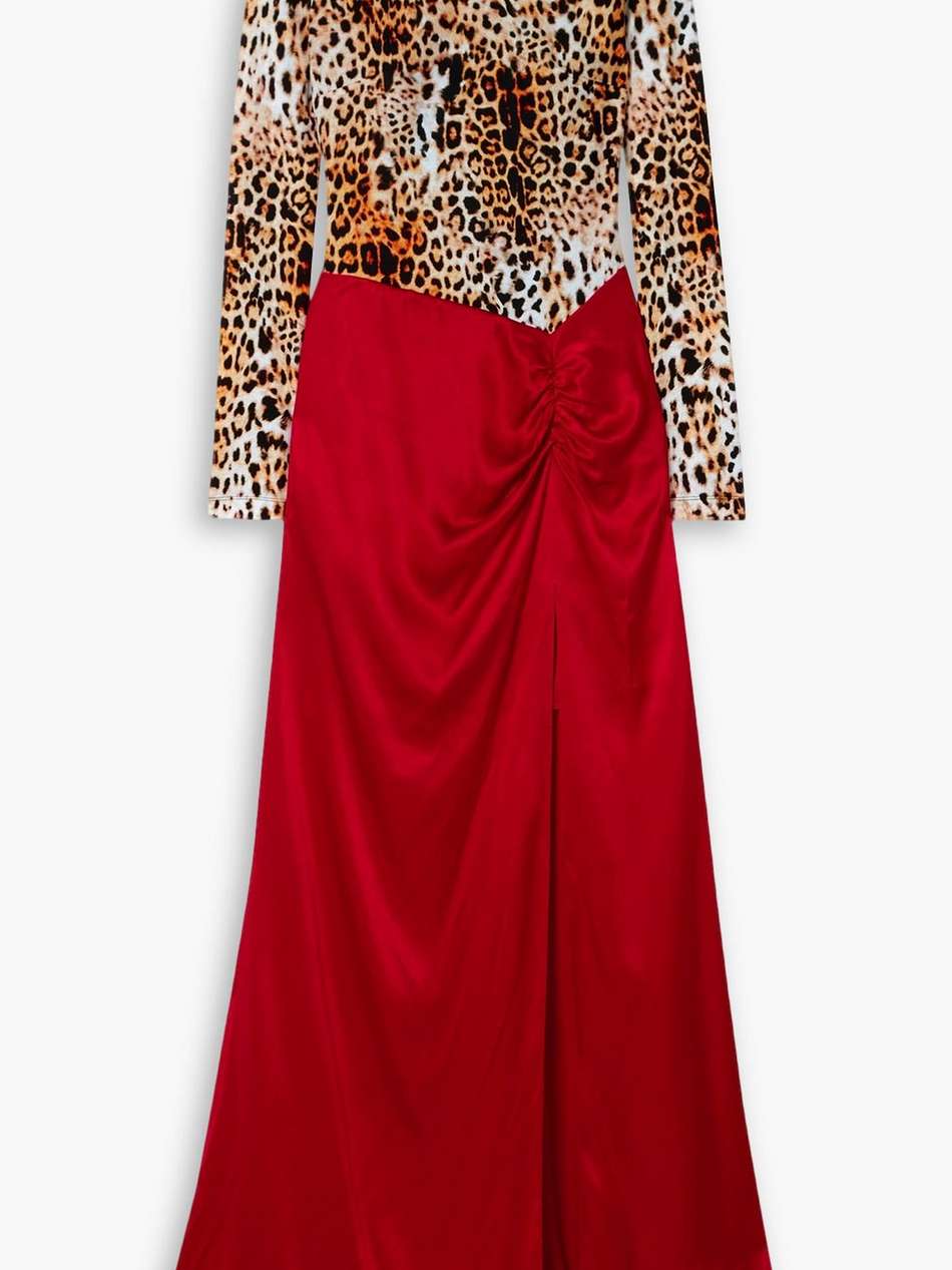stretch & flow leopard-print stretch-jersey and satin maxi dress