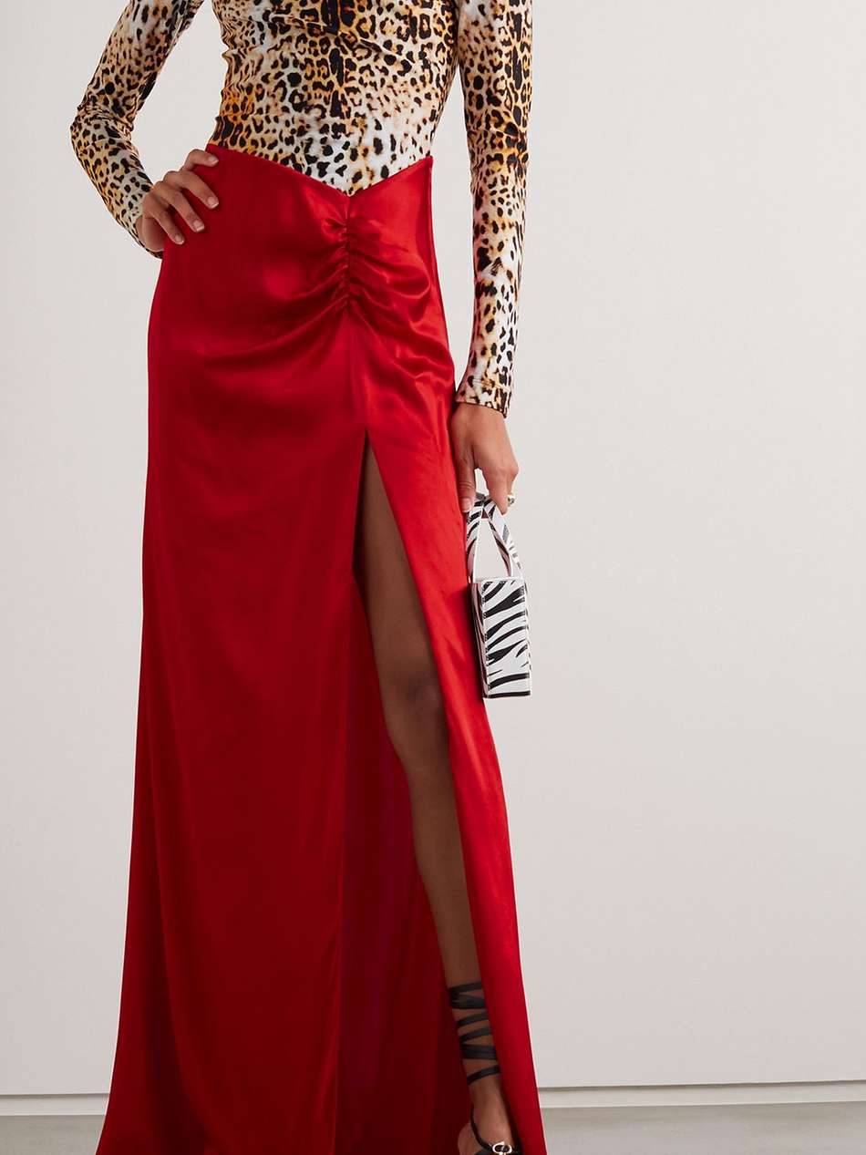 stretch & flow leopard-print stretch-jersey and satin maxi dress