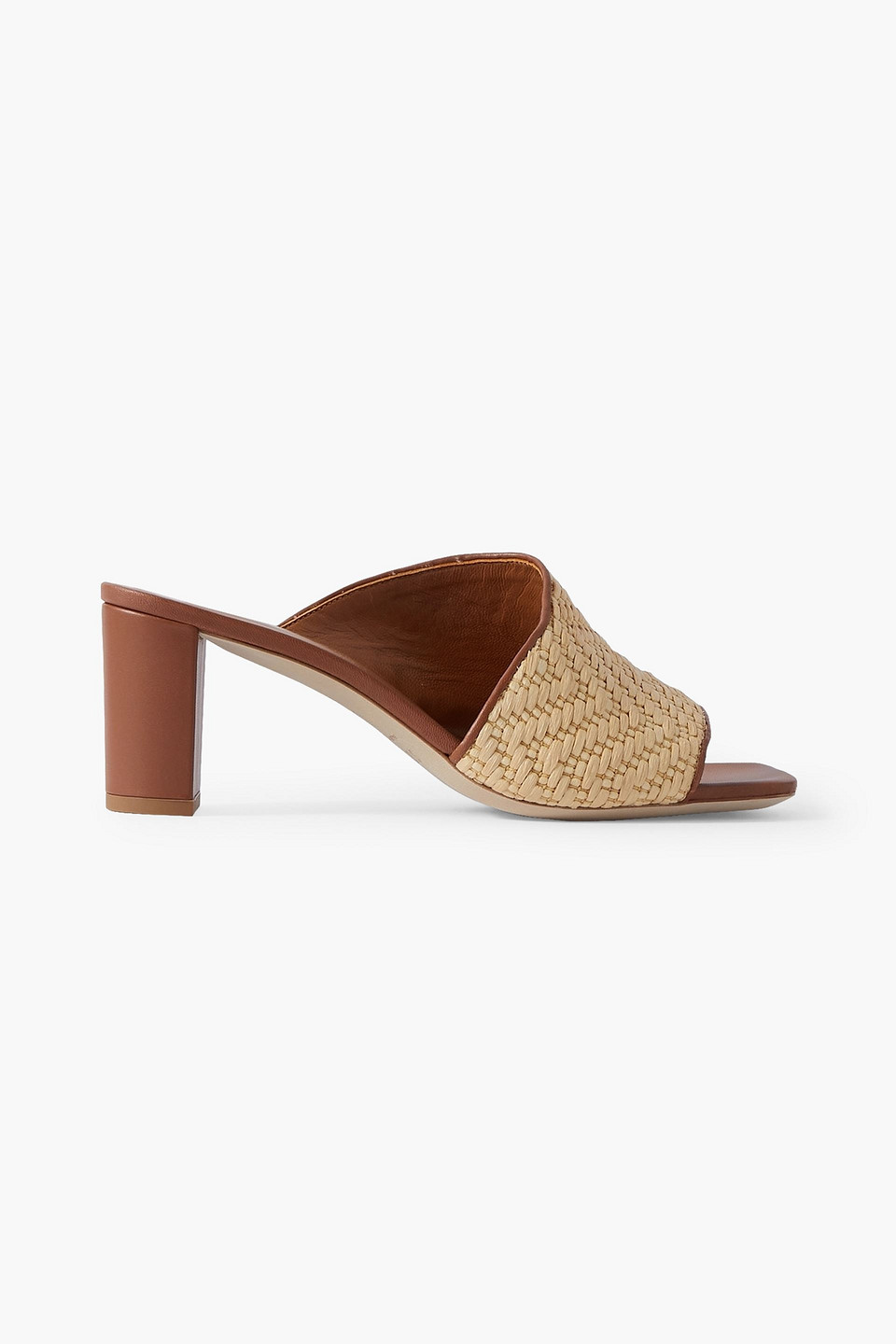 Staud Nevil Leather-trimmed Raffia Mules In Beige