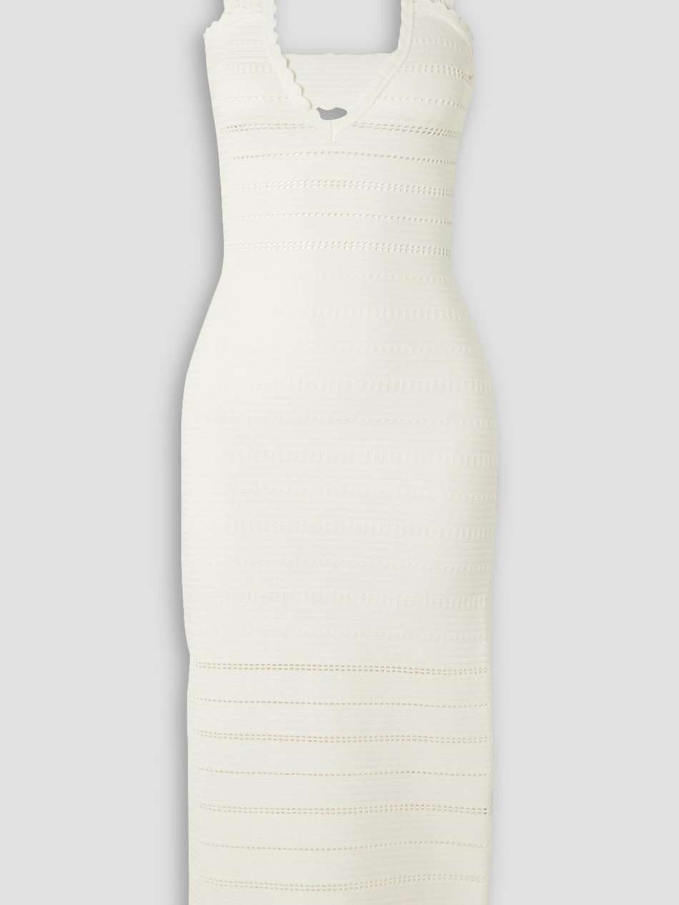 scalloped pointelle-knit halterneck midi dress