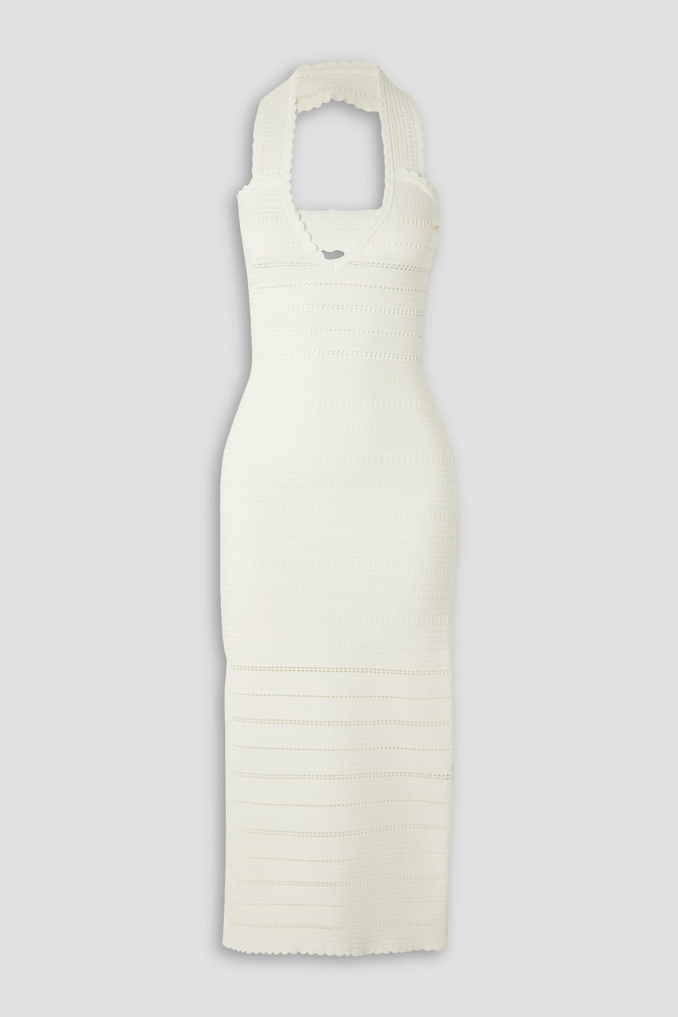 Victoria Beckham Scalloped Pointelle-knit Halterneck Midi Dress In White