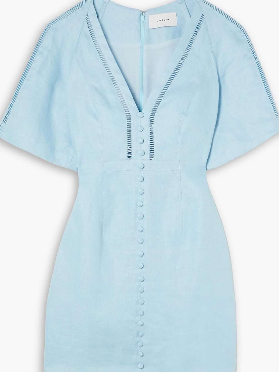 mallory button-embellished cotton lace-trimmed linen mini dress