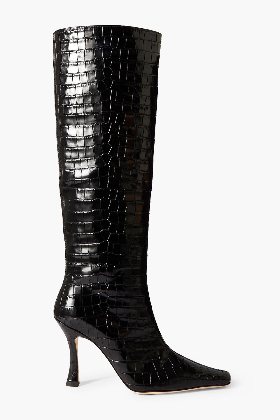 Staud Cami Croc-effect Leather Knee Boots In Black