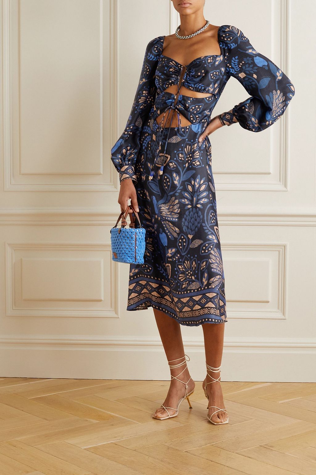 FARM RIO Cutout printed georgette midi dress