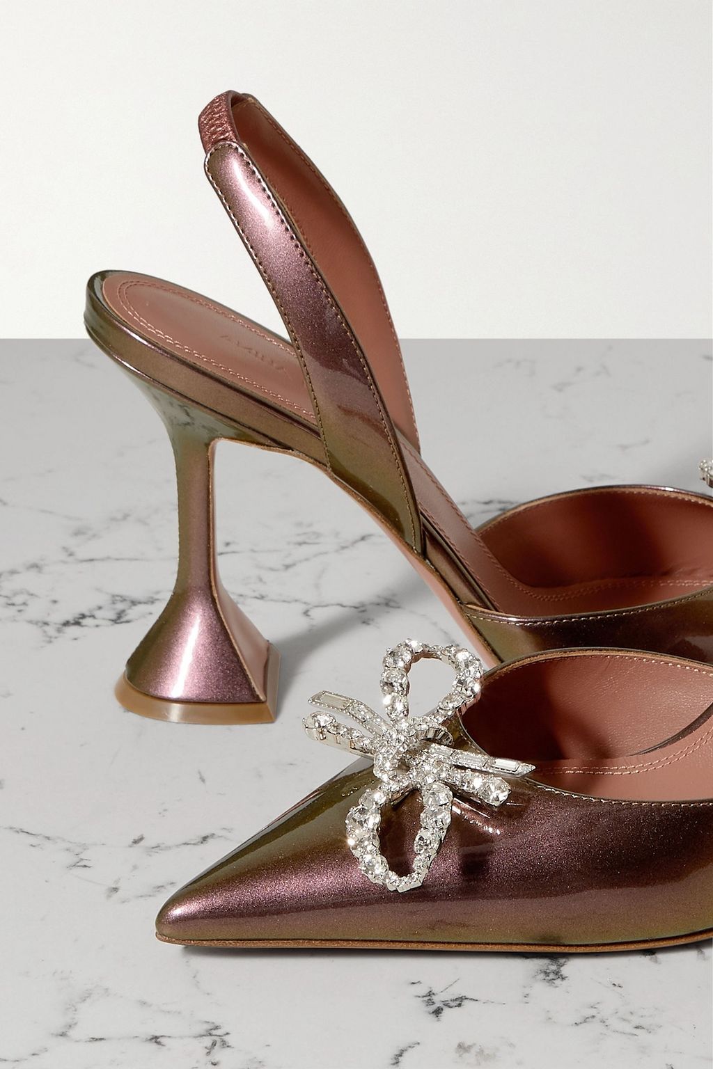 AMINA MUADDI Rosie crystal-embellished iridescent leather slingback pumps