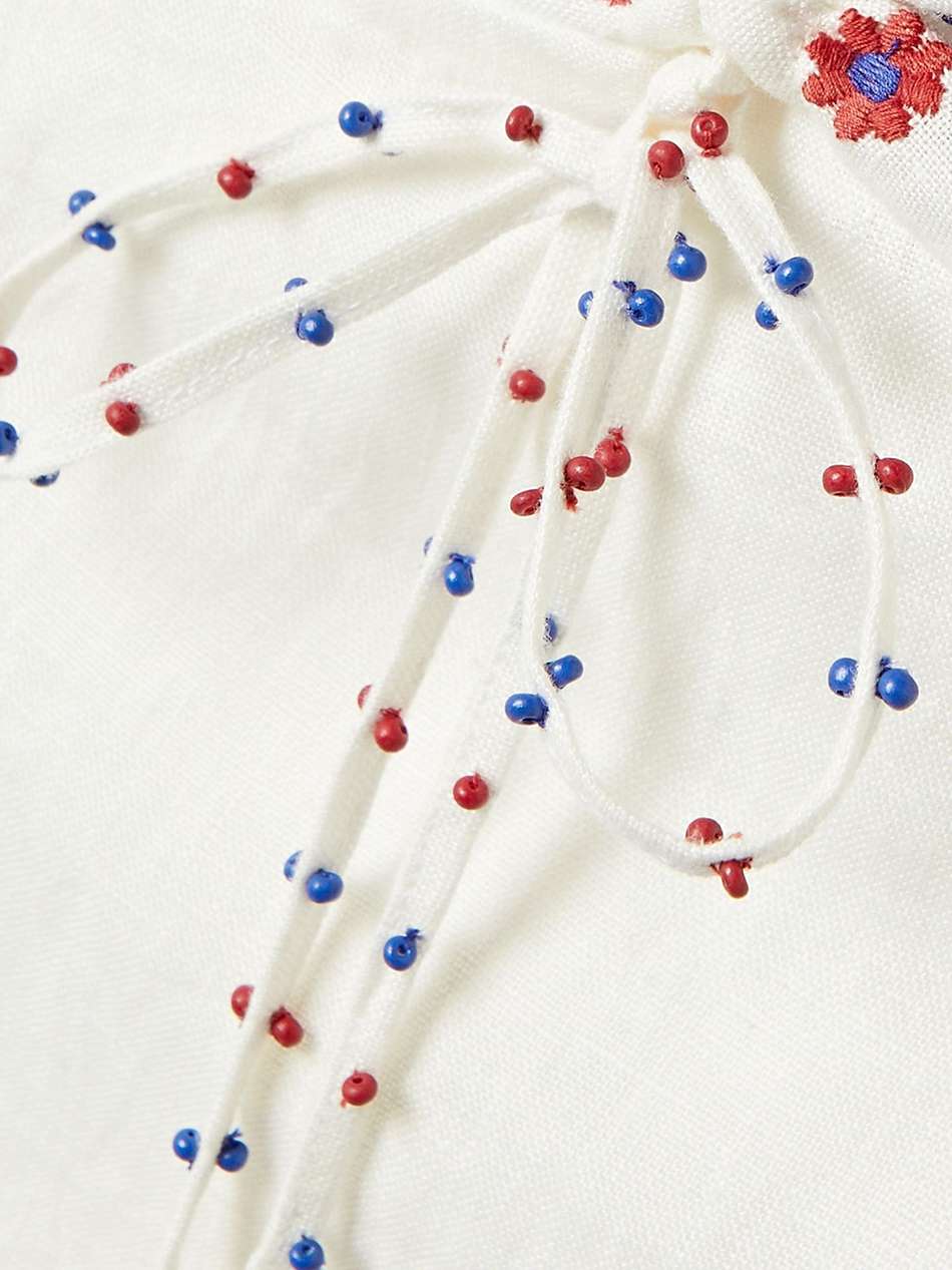 embellished embroidered linen-blend mini dress