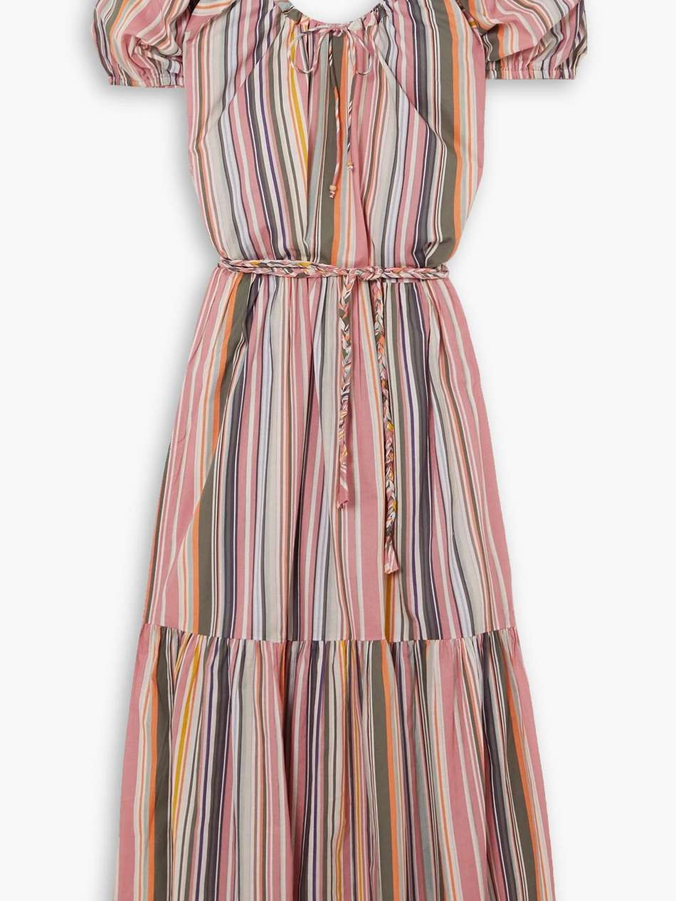 selene belted tiered striped cotton maxi dress