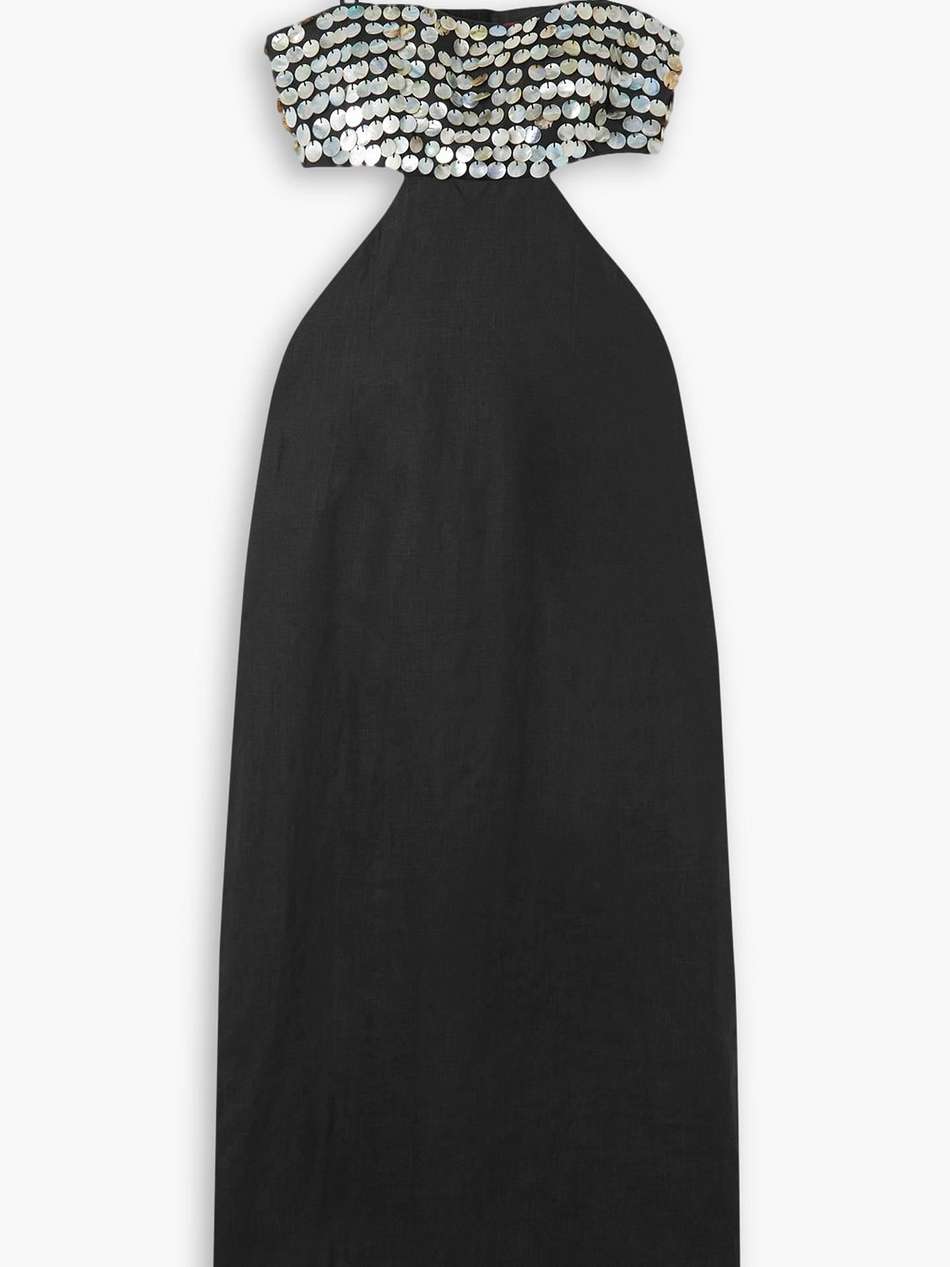 jada shell-embellished cutout linen maxi dress