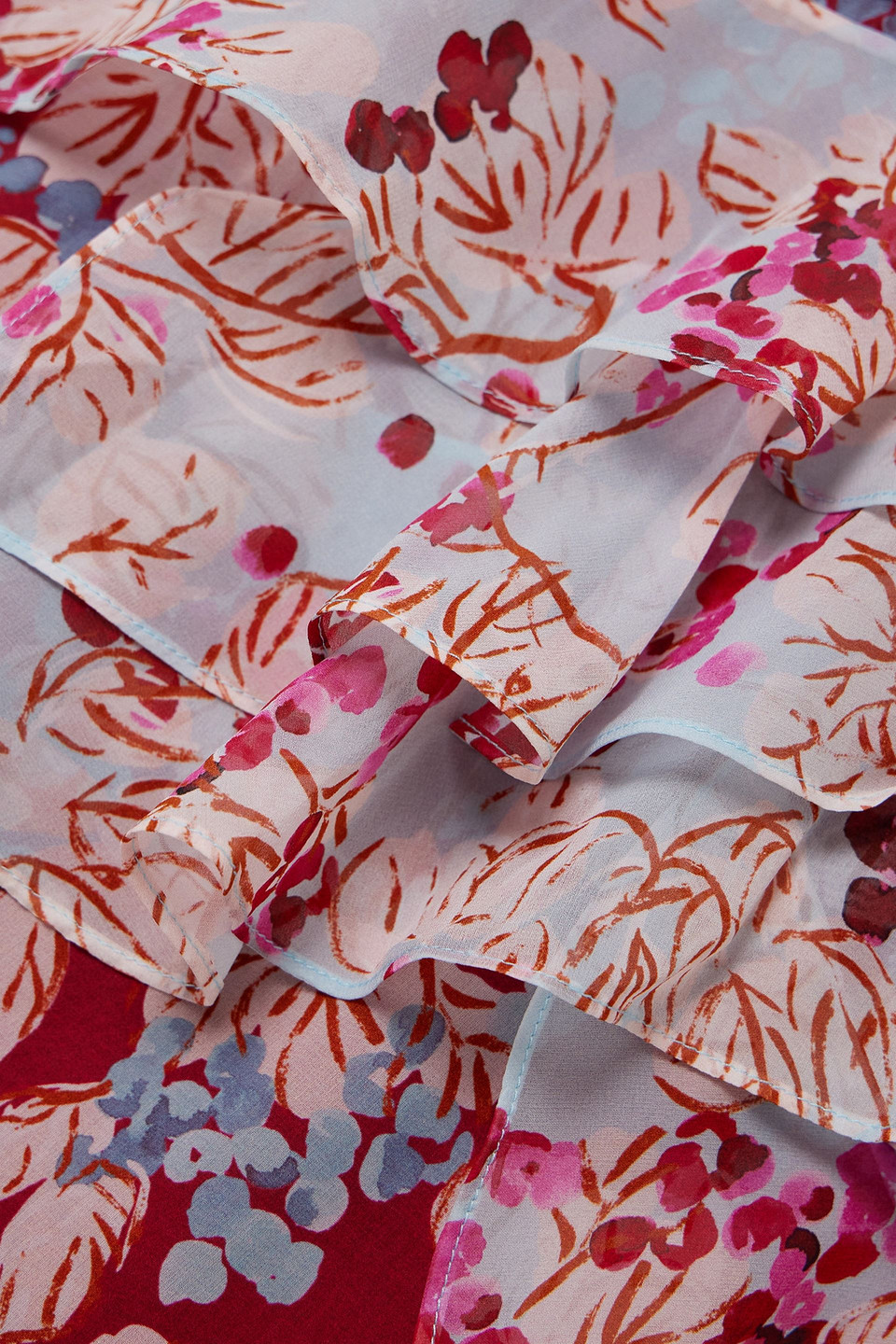SALONI ISA TIERED RUFFLED FLORAL-PRINT SILK-CHIFFON MIDI DRESS
