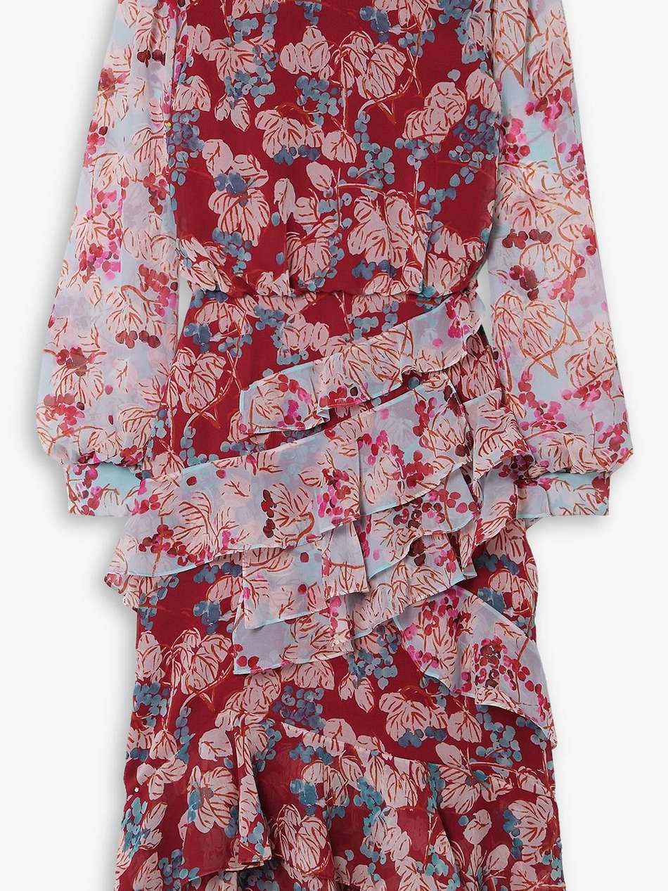 isa tiered ruffled floral-print silk-chiffon midi dress